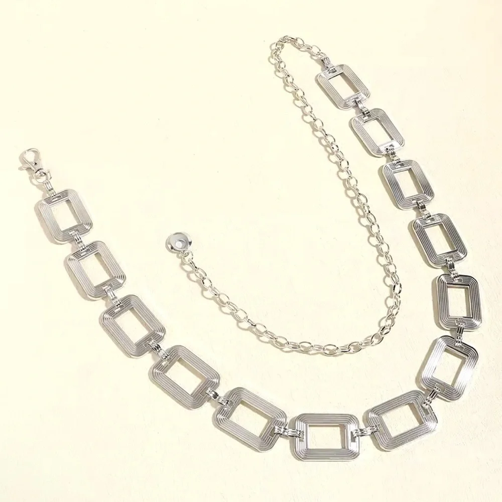 cute chain hollow simple square belt buckle chain belt for dress 42”